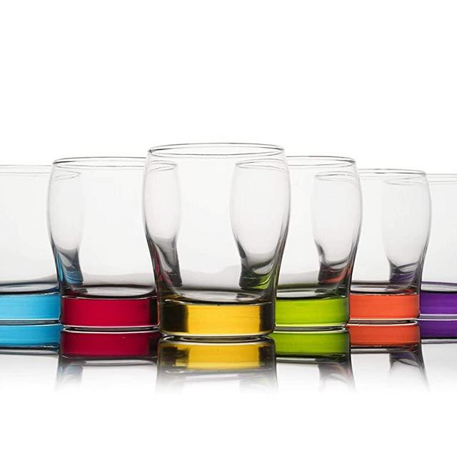 Trinkware Colored Stemless Wine Glasses Set of 6 - Blue, Red, Yellow, Green, Orange, Purple Dof Glassware -11oz