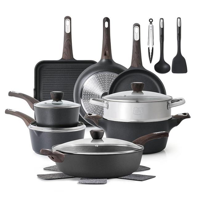 SENSARTE Pots and Pans Set Nonstick, 20 Pcs Induction Cookware Sets, Non-toxic Healthy Non Stick Kitchen Cooking Set with Stay-Cool Handles, PFOA PFOS Free, Black