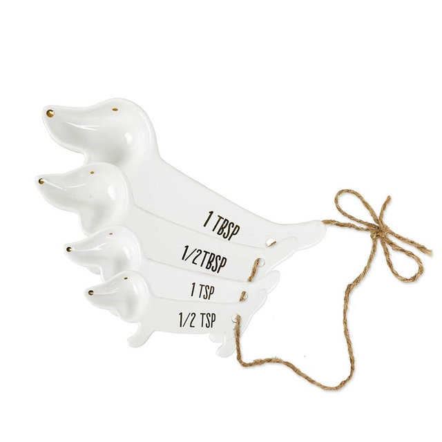YOBRO Ceramic Dachshund Measuring Spoons - Set of 4 Adorable Dog-Shaped Kitchen Tools, Perfect for Baking & Cooking - Ideal Gift for Dog Lovers
