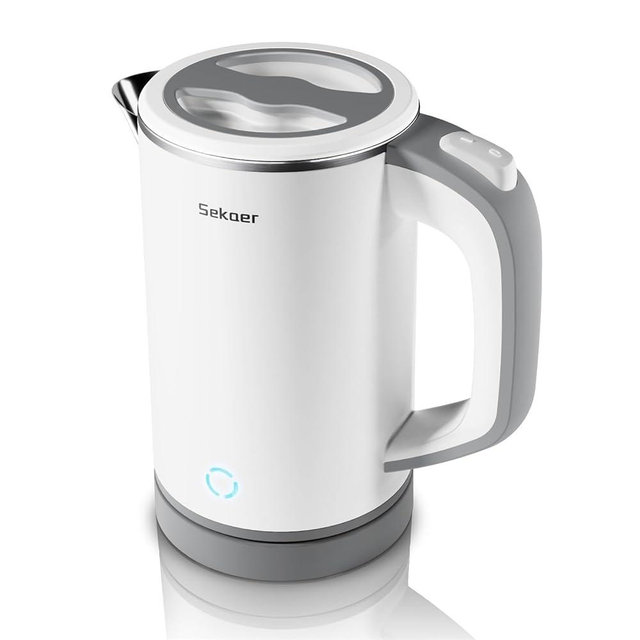 Sekaer Small Electric Tea Kettle Stainless Steel 0.8L Portable Travel Hot Water Boiler, Mini Electric Coffee Kettle with Auto Shut-Off & Boil Dry Protection, Cordless Base & White