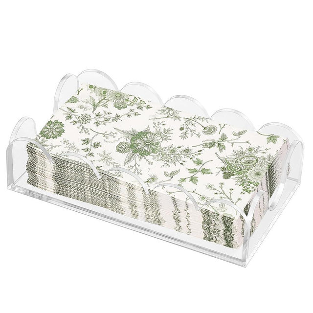 Clear Acrylic Napkin Holder for Table, Elegant Non-Slip Guest Towel Tray for Bathroom, Waterproof Vertical Tissue Dispenser for Kitchen, Dining, Bar, Office or Restaurant Square with rounded corners
