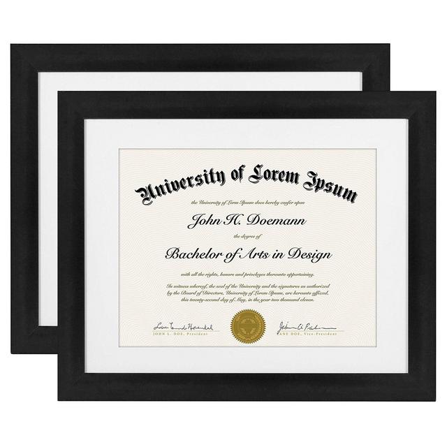 Americanflat 2 Pack 11x14 Black Diploma Frames | Displays 8.5x11 Diplomas with Mat or 11x14 Without Mat. Shatter-Resistant Glass. Hanging Hardware Included!