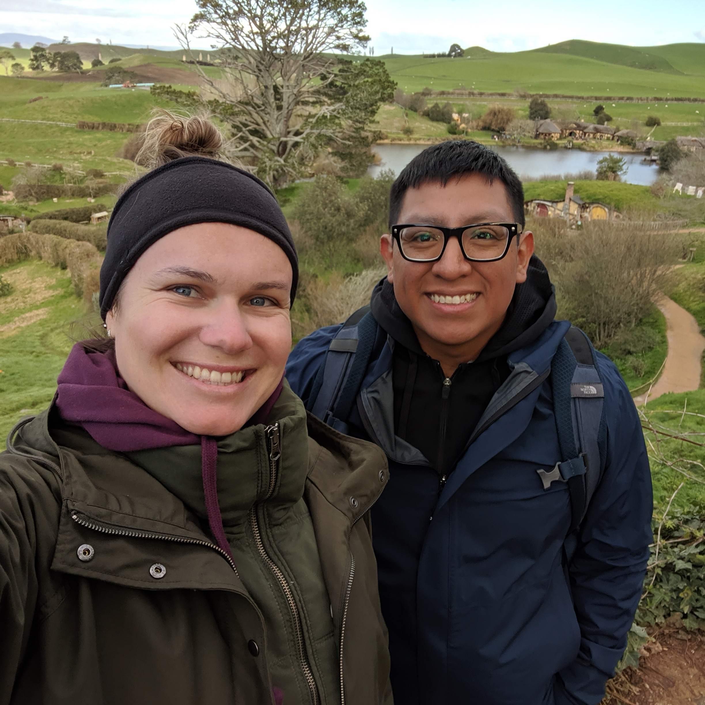 our first major trip together in New Zealand (visiting Hobbiton)