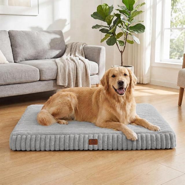 Orthopedic Dog Bed for Large Dog, Waterproof Pet Bed for Crate,Non-Slip Bottom and Egg-Crate Foam with Removable Washable Cover Crate Bed,Grey,35"x22"x3"