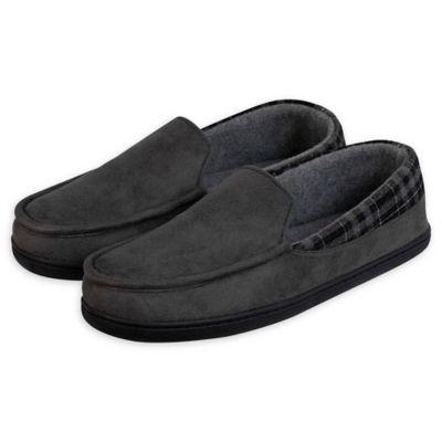 Loft Living Manchester Large Men's Memory Foam Moccasin Slippers in Grey
