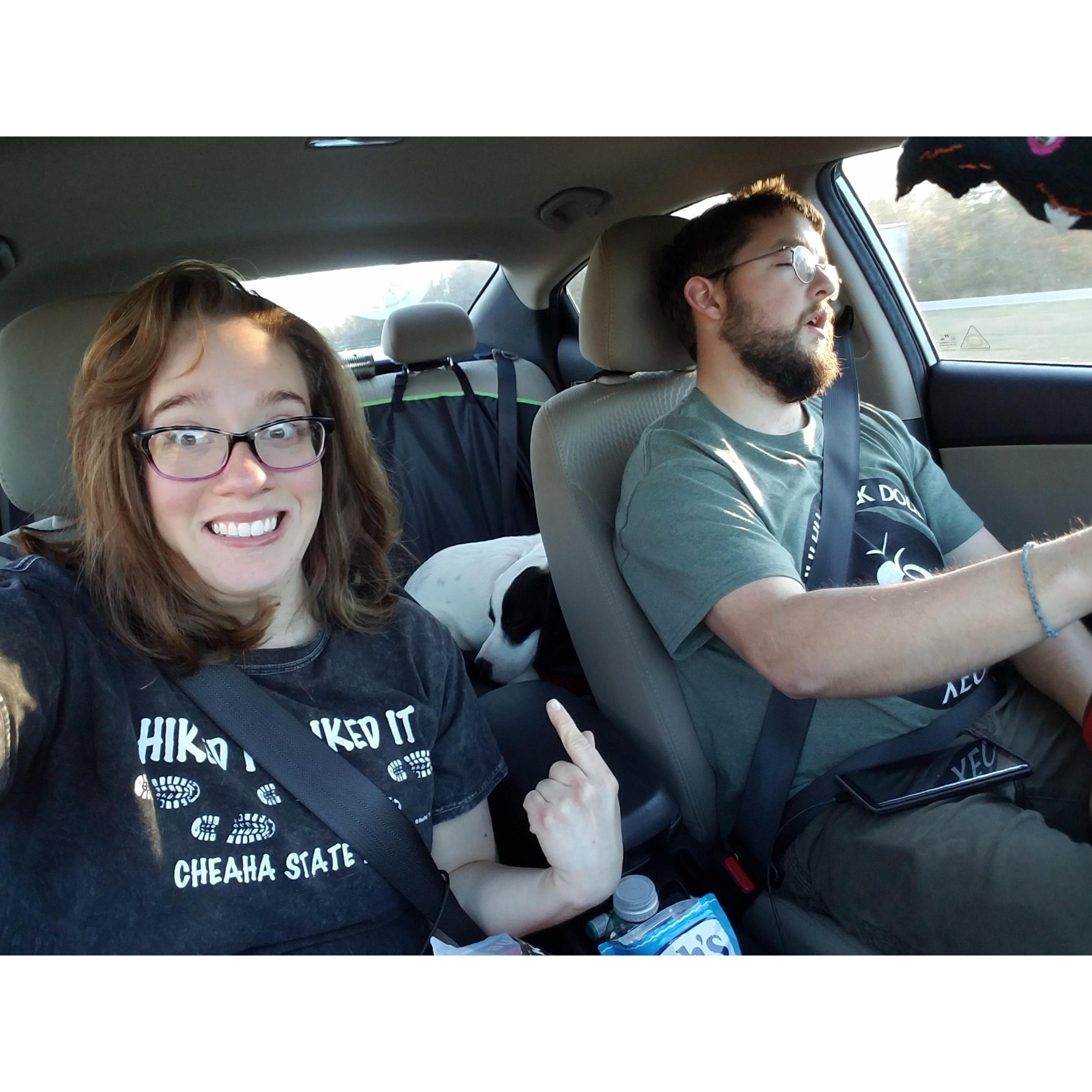 Pippin fell asleep after a hike and Chance fell asleep while driving... just kidding!