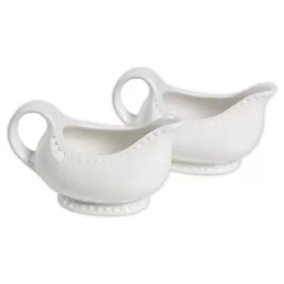 Modern Farmhouse Home Turkey Beaded Gravy Boats in White (Set of 2)