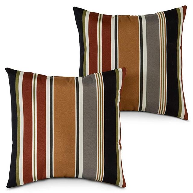 Greendale Home Fashions Set of 2 Outdoor 17-inch Square Throw Pillows, Espresso Stripe