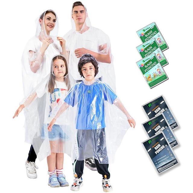SWOGAA Disposable Rain Ponchos for Kids 6 Pack/Adults 10 and 6 Pack/Ponchos Family 6 Pack Extra Thicker Emergency Ponchos