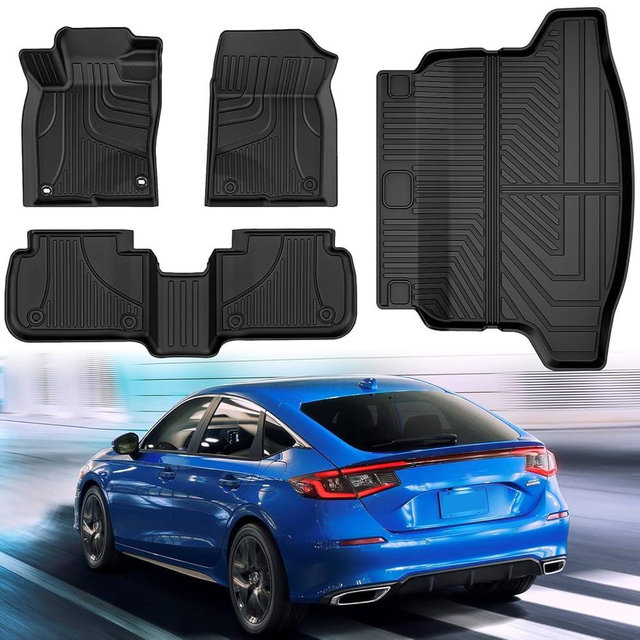 Floor Mats and Cargo Liner Fit for Honda Civic Hatchback 2026 2025 2024 2023 2022 - Original All Weather TPE Floor Liners Trunk Mat Civic Hatchback Accessories Cargo Tray (Not for Hybrid/Sedan/Si)