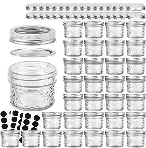 VERONES Mason Jars Canning Jars, 4 OZ Jelly Jars With Regular Lids and Bands, Ideal for Jam, Honey, Wedding Favors, Shower Favors, DIY Spice Jars, 32 PACK,Extra 32 Lids