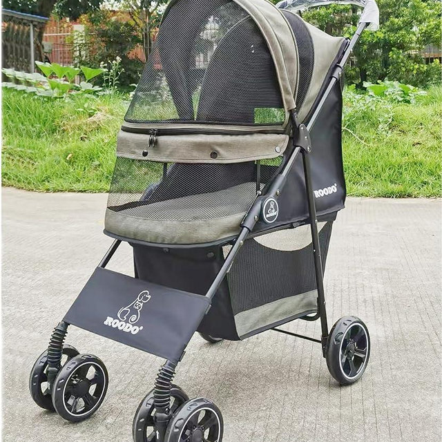 ROODO 4 Wheel Dog Cat Pet Stroller Best Lightweight Foldable Compact Portable Jogger All Terrain Travel Pet Gear Puppy Doggie Bunny Kitty Stroller for up to 30lbs Medium Small Dogs Cats(sage Green)