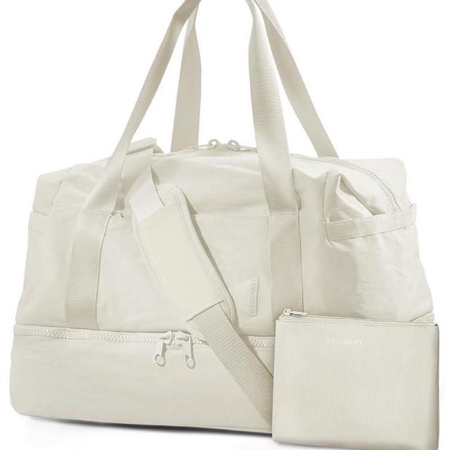 Weekender Bags for Women, BAGSMART Travel Duffel Bags with Shoe Compartment and Toiletry Bag,Personal Item Travel Bag for Airlines, Carry on Overnight Tote Bag,Light Beige-2pcs