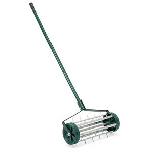 Best Choice Products 18in Rolling Lawn Aerator for Garden Grass Soil Care w/Steel Handle, 2 Wheels, Tine Spikes - Green