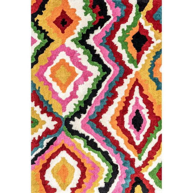 Nuloom Abbey Geometric 4x6 Shag Area Rug for Living Room Bedroom Dining Room Nursery, Multicolor/Ivory