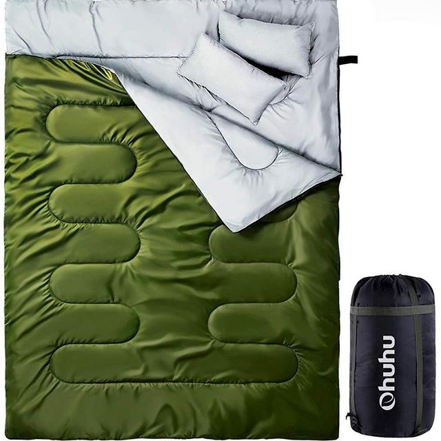 Ohuhu Double Sleeping Bag, 2 Person Sleeping Bags with 2 Pillows for Adults, Teens, Cold Cool Weather Camping, Backpacking, Hiking Accessories in Tent, Can and Truck, XL Queen Size