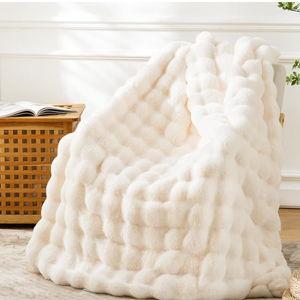 BENVWE Faux Fur Throw Blanket for Couch - Cozy Plush Fluffy Soft Thick Bubble Blanket for Living Room Home Decor - Mothers Day Birthday Gifts for Women, Cream White, 51" x 63"