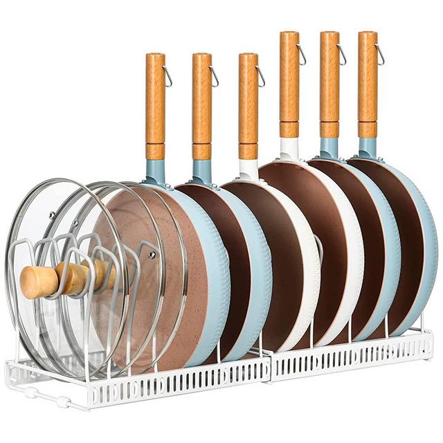 Pot Rack Organizer -Expandable Pot and Pan Organizer for Cabinet,Pot Lid Organizer Holder with 10 Adjustable Compartment for Kitchen Cabinet Cookware Baking Frying Rack
