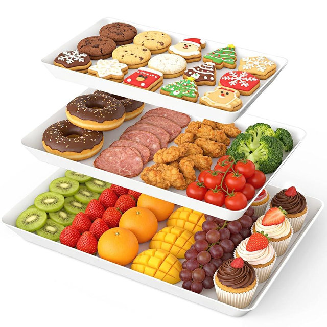 SpaceWhisper 3 Pack Serving Tray, Serving Platters for Snacks, Fruit, Cookies, Dessert, Large Reusable Rectangular Party Platters, 3 Size Set Large 16 * 11",Medium 14 * 9",Small 12 * 7"