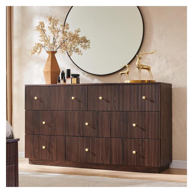 SinCiDo 8 Drawer Fluted Dresser, 55" Wide Wood Chest of Drawers with Deep Storage, Modern Storage Organizer for Bedroom, Living Room, Brown