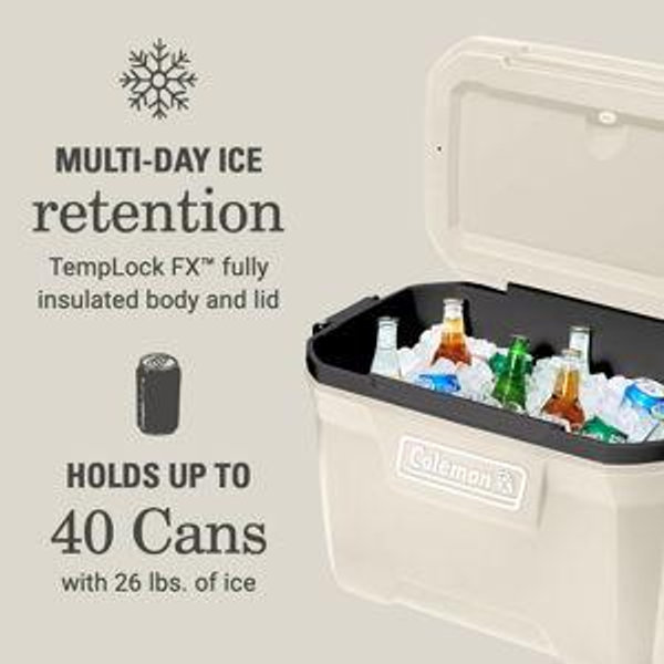Coleman Classic Series Insulated Portable Cooler, Leak-Resistant Outdoor Hard Cooler Keeps Ice up to 5 Days, 52 Quart, Desert Sand