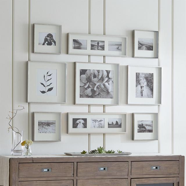 Brushed Silver Picture Frame Gallery, Set of 9