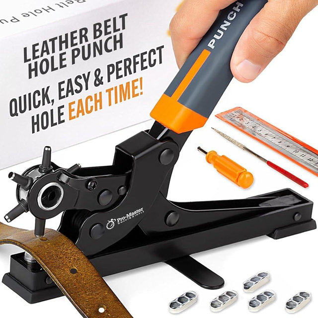 Desktop Leather Belt Hole Puncher Tool - Easier to Use Tabletop Design for Watch Band, Handbag Strap. Heavy Duty Carbon Steel, Precision 6 Sizes Hole Punch for Fabric, Crafts, Easy DIY