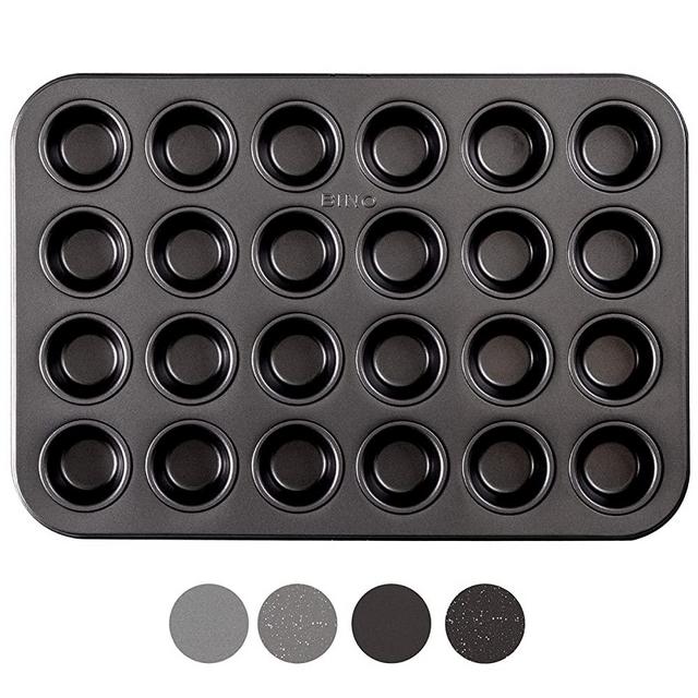 BINO Bakeware Nonstick Muffin Pan, 24 Cup - Black | Premium Quality Cupcake Pan with Nonstick Technology | Dishwasher Safe | Non-Toxic
