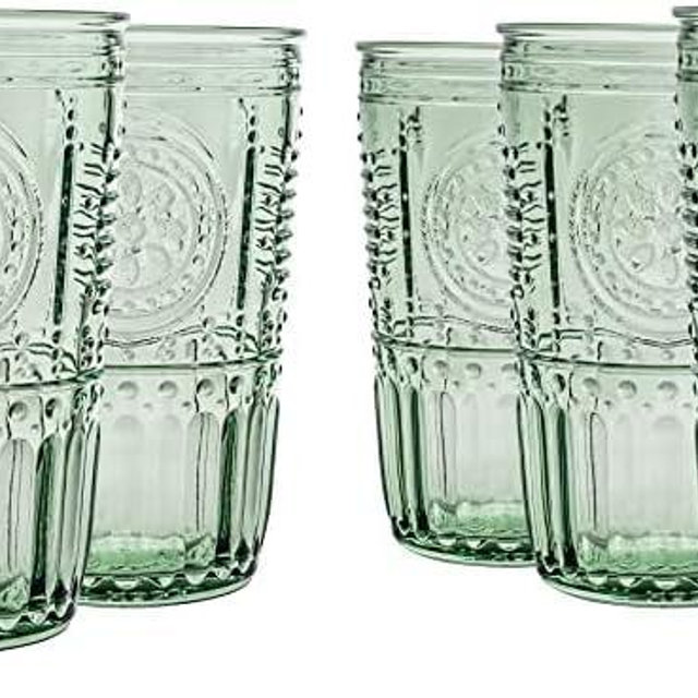 Bormioli Rocco Romantic Set Of 4 Cooler Glasses, 16 Oz. Colored Crystal Glass, Pastel Green, Made In Italy. (Pack of 2)