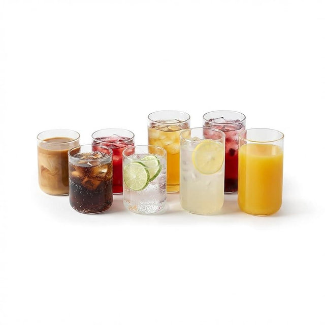Stone Lain Celina Drinking Glasses Set of 8 – 4 Tall 16.9 oz & 4 Short 12 oz Clear Borosilicate Glassware – Modern Everyday Tumbler Set