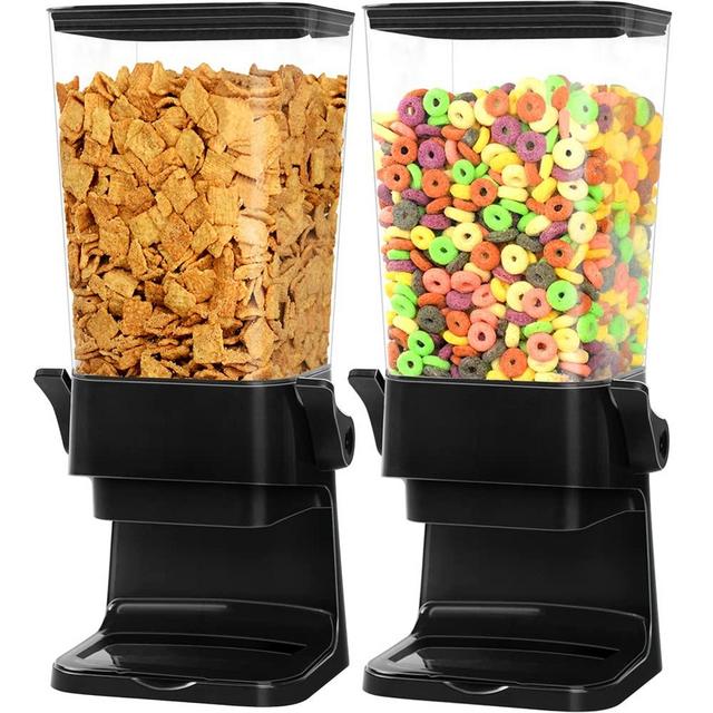 Mivvosakuki Double Cereal Dispenser Countertop Large Cereal Containers Storage Dispenser For Pantry Dry Food Dispenser Countertop Rice Candy Dispenser Machine For Snack,Nuts, Granola(Black,2PC)