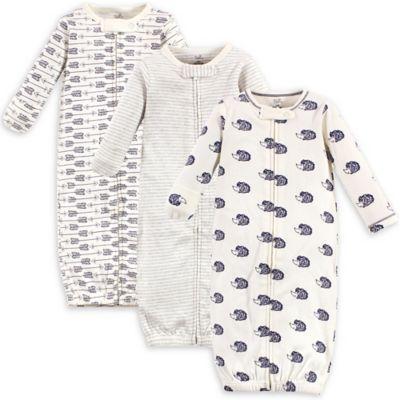 Touched by Nature® 3-Pack Hedgehog Zipper Gowns- 0-6M