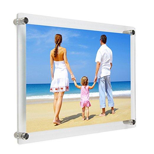 Clear Acrylic Wall Mount Floating Frameless Picture Frame Up to 18x24 Photo for Poster Photography Frames-Double Panel(Full Frame is 20x26 inch)
