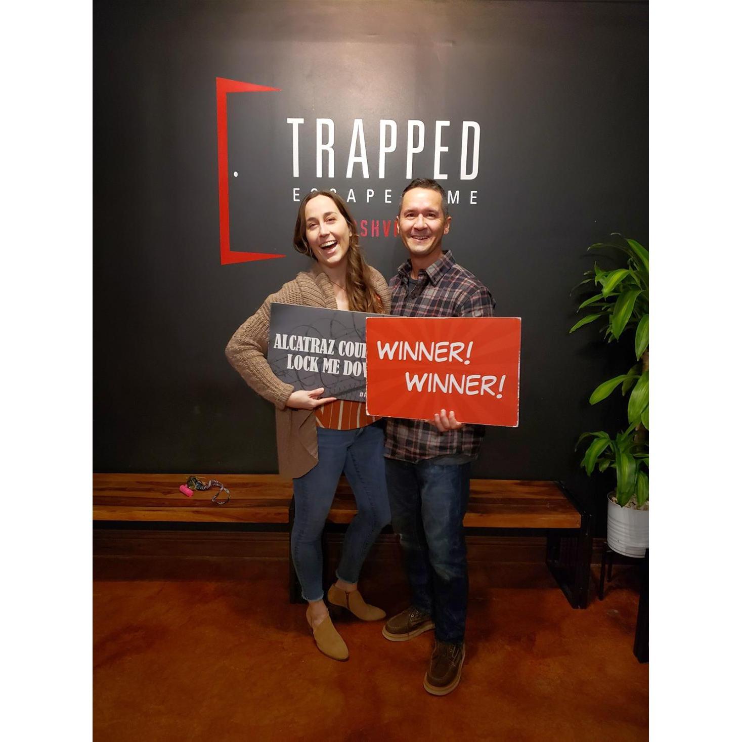 Thanks to a group of about 5 whippersnappers, we ended up escaping Alcatraz. We make great partners in crime! That is, if love was a felony.