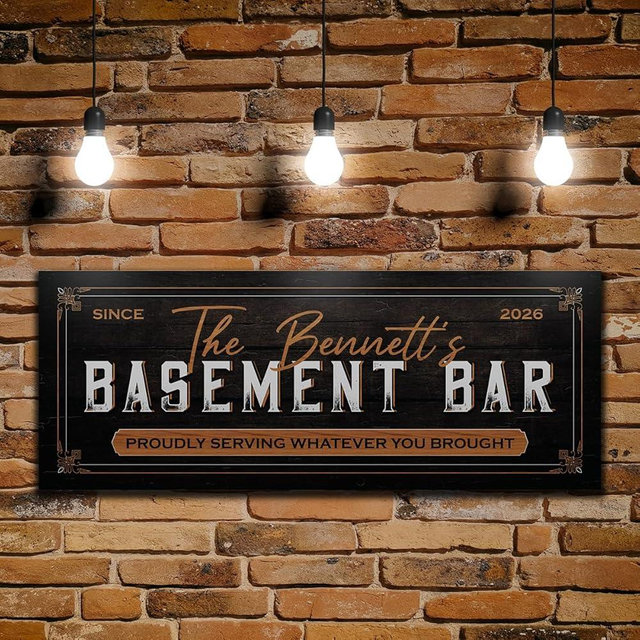 BYO Basement Bar Sign - Custom Bar Decor for Home Bars, Personalized Sign for Whiskey Lounges