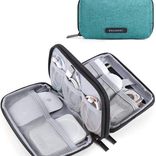 BAGSMART Electronics Organizer Travel Case, Cable Charger Cord Tech Organizer Pouch for Phone Charger Accessories, Bluish Green