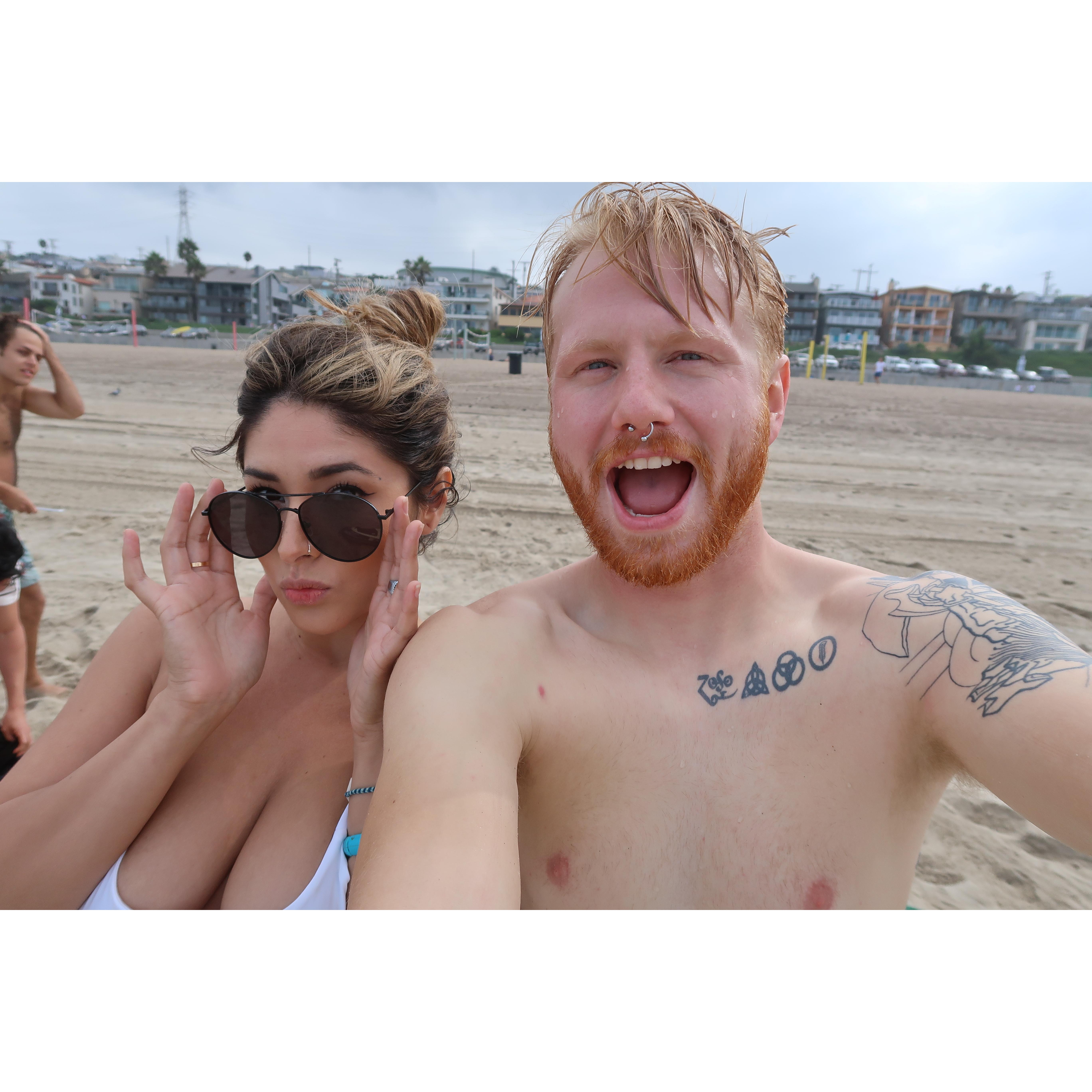 Suns out buns out. Took Natalie to Manhattan beach to try surfing for the first time.