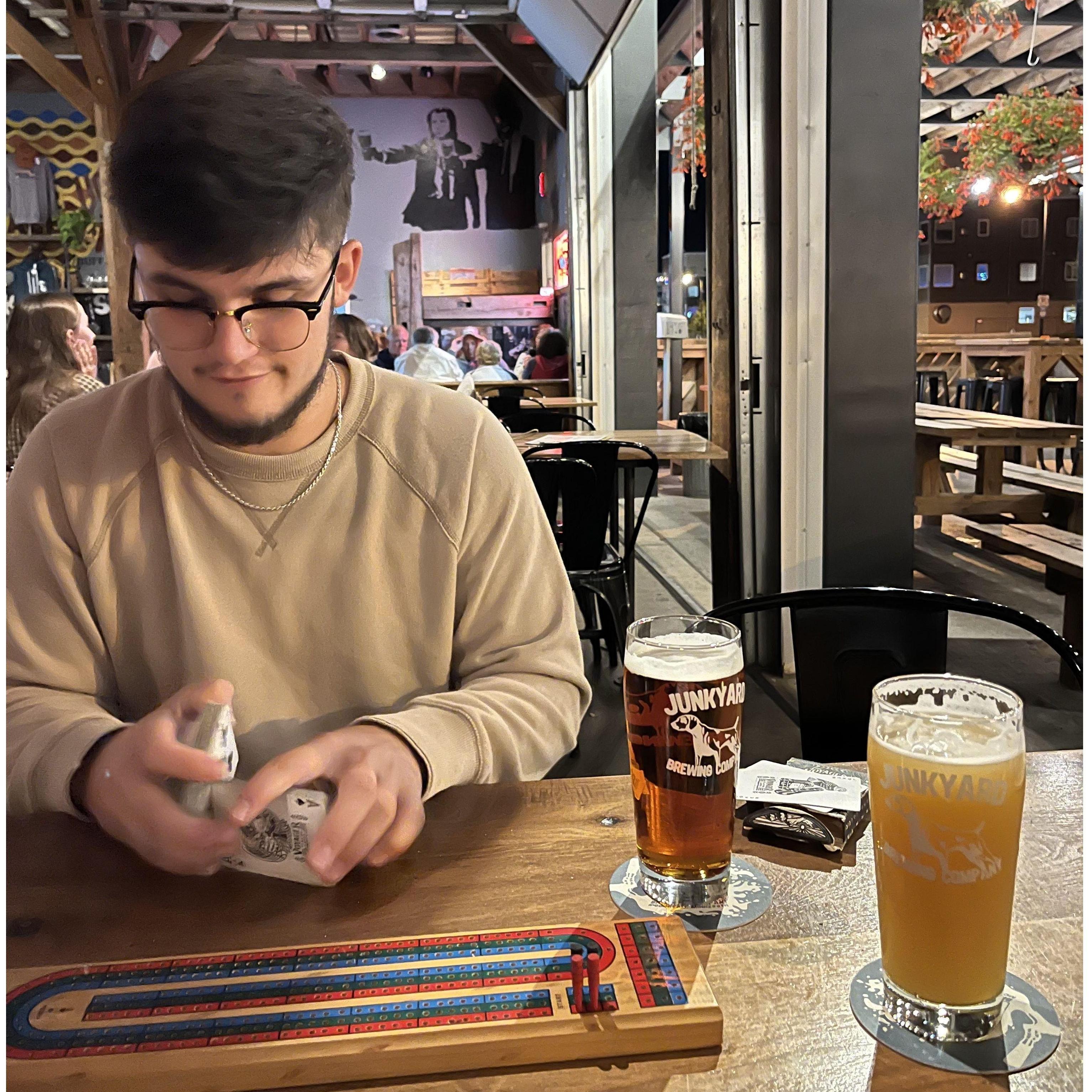 We love playing cribbage at Junkyard together.