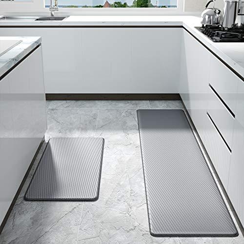 Color&Geometry Kitchen Rug Non Skid Waterproof Kitchen mats Cushioned Anti Fatigue Standing Mat 30"X18"+59"X18" Grey