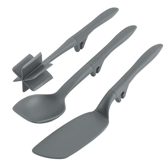 Rachael Ray Tools and Gadgets Lazy Crush & Chop, Flexi Turner, and Scraping Spoon Set / Cooking Utensils - 3 Piece, Gray