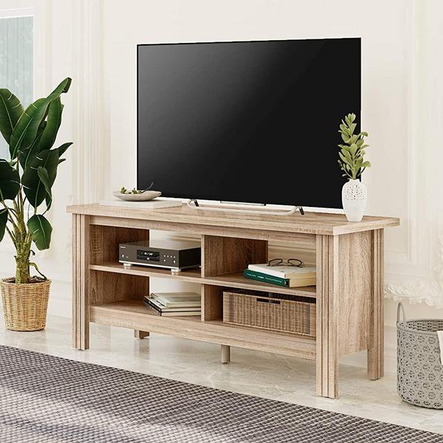 WAMPAT TV Stands for 55 inch TV Entertainment Center Wood Media Console Storage Cabinet for Bedroom and Living Room, White Oak 43 inch