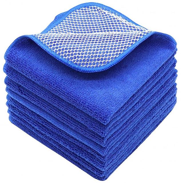 VeraSong Microfiber Dish Cloths Fast Drying Kitchen Cleaning Cloth Dish Rags Dust Cloths Ultra Absorbent Lint Free Washcloths with Poly Scrub Side 12inch x 12inch 8 Pack (Dark Blue)