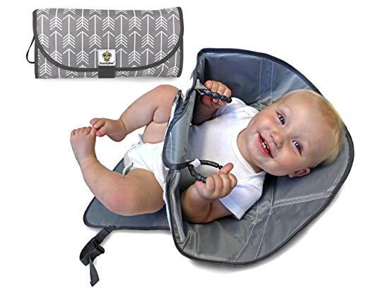 SnoofyBee Portable Clean Hands Changing Pad. 3-in-1 Diaper Clutch, Changing Station, and Diaper-Time Playmat with Redirection Barrier for Use with Infants,...