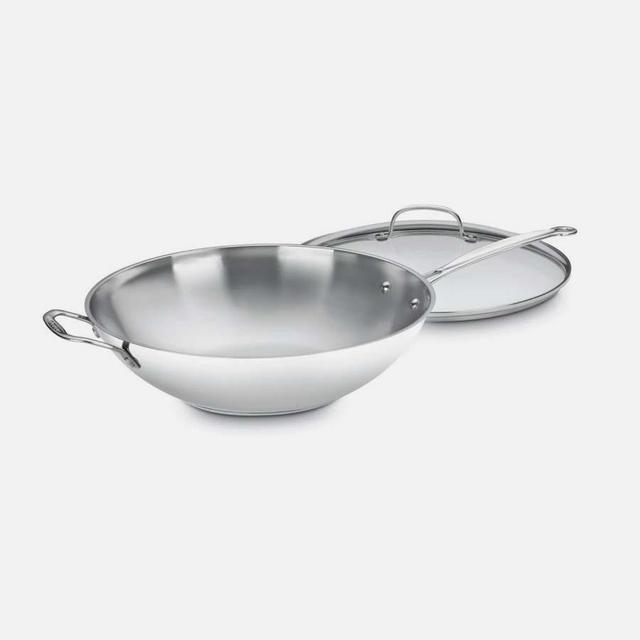 Chef's Classic™ Stainless 14"" Stir-Fry Pan with Helper Handle & Glass Cover