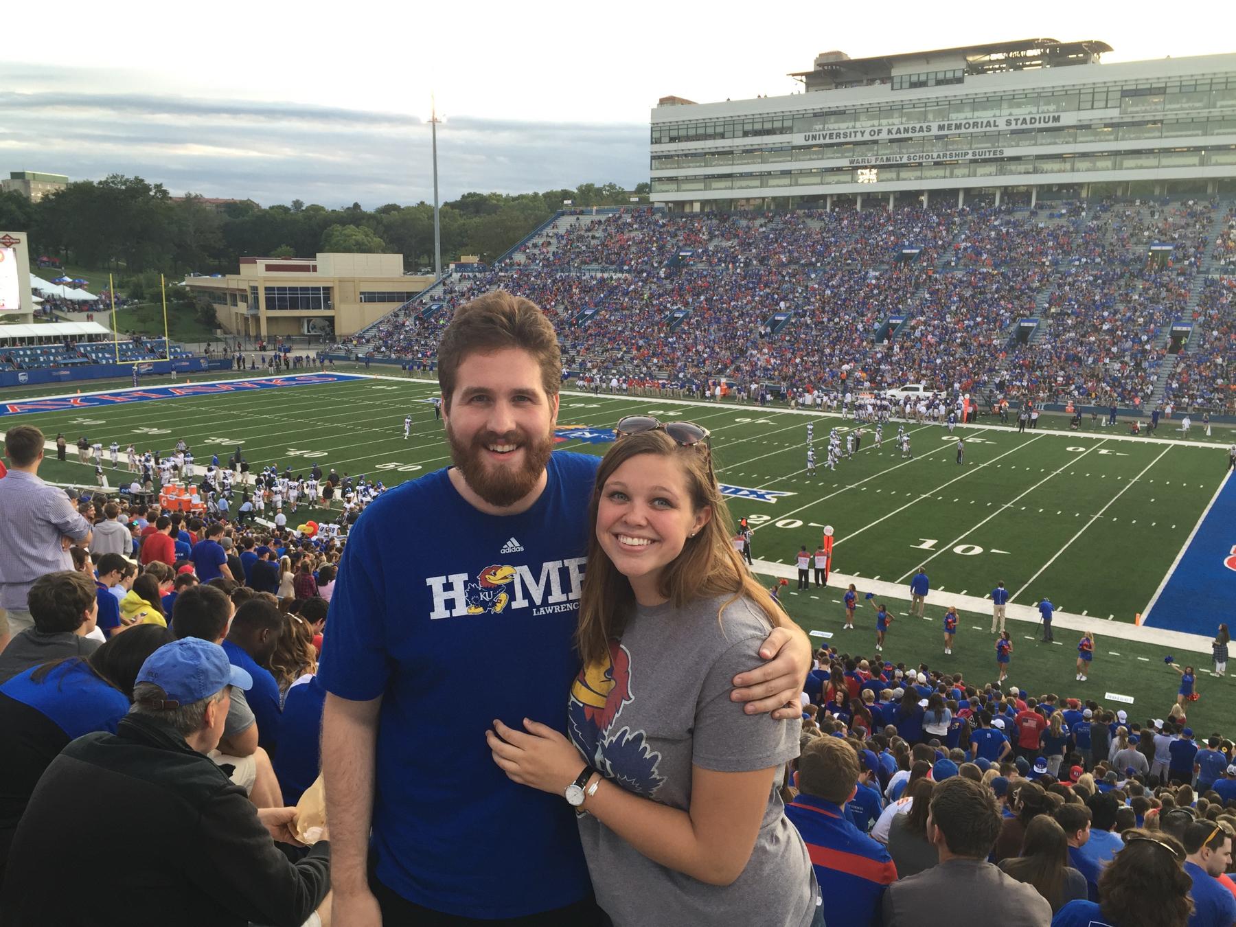 Emma’s first time meeting Austin’s family- and her first KU football game 🏈 ♥️ 💙💛

Lawrence, KS - September 2015