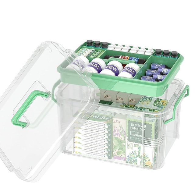 NZYNZY15qt Clear Medicine Organizer Storage Box with Tray, Plastic First Aid Box Empty, Medicine Caddy with Lids Handles,Thickened Medicine Container Chest, Multipurpose Medical Case