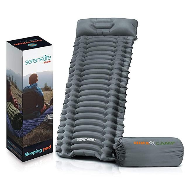 Backpacking Air Mattress Sleeping Pad - Self Inflating Waterproof Lightweight Sleep Pad Inflatable Camping Sleeping Mat w/Carrying Bag - for Camping, Backpacking, Hiking - Serenelife SLCPB (Blue)