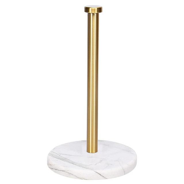 NearMoon Standing Paper Towel Holder, Kitchen Paper Towel Roll Holder- for Bathroom Kitchen Countertop, Standard or Jumbo-Sized Roll Holder, with Marble Base (Brushed Gold)