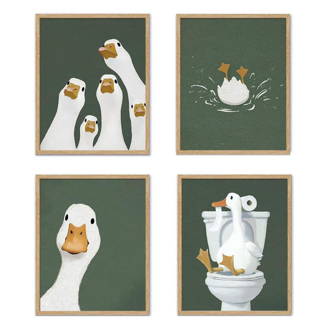 YZSLA Kids Bathroom Green Goose Wall Art Decor, Nursery Bathroom Wall Art Prints, Funny Animal Poster Art Prints Room Decorations for Kids Nursery Washroom Restroom Toilet Decor,8x10 Unframed Set of 4