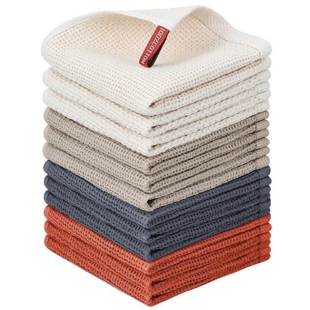 Nialnant 12 Pack Dish Towels,100% Cotton Kitchen Towels,Soft and Absorbent Kitchen Dish Rags, Dish Towels for Washing Dishes-12x12 Inch